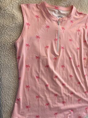 Proud 90 "Golf Is Fun" Pink Palm Print Golf Top, Size L, NWOT tags!